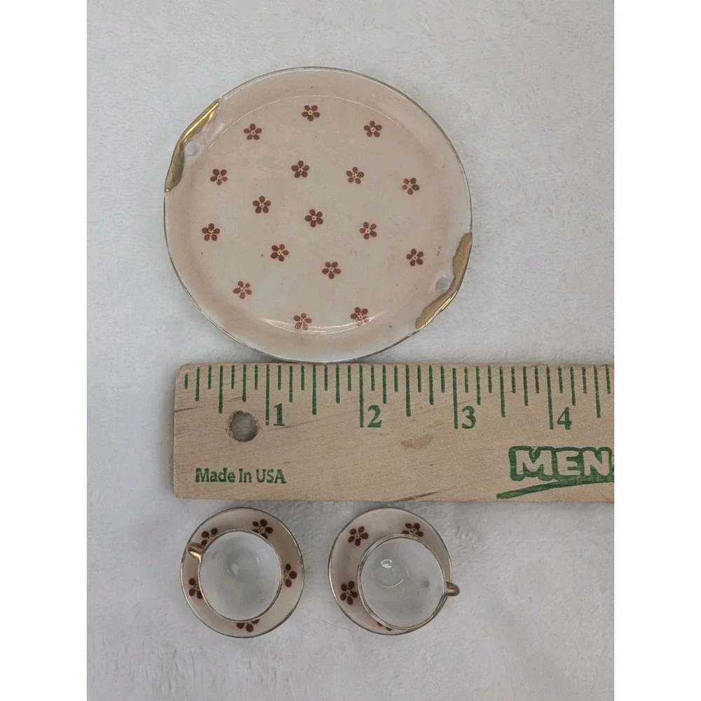 Vintage Occupied Japan Miniature Porcelain Tea Set Tray Teapot Cups Gold‎ Trim